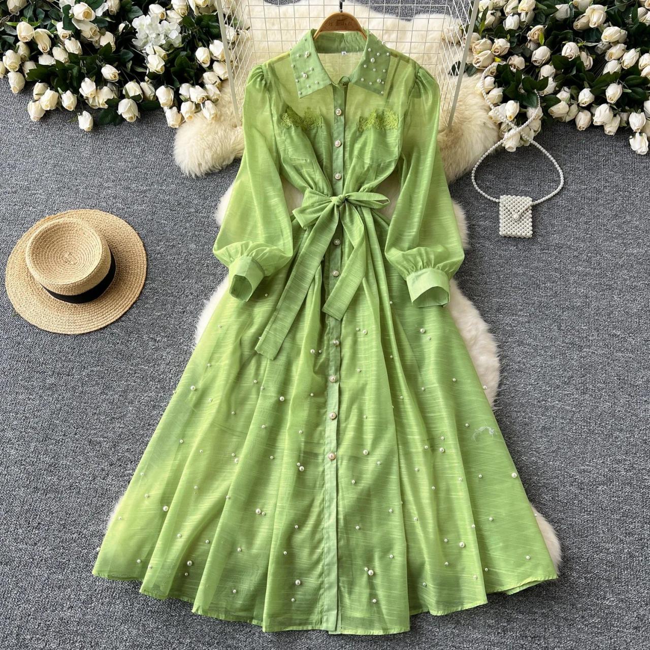knee length dresses for ladies Hunter Green Boho Paisley Button Down Midi Dress main image 1