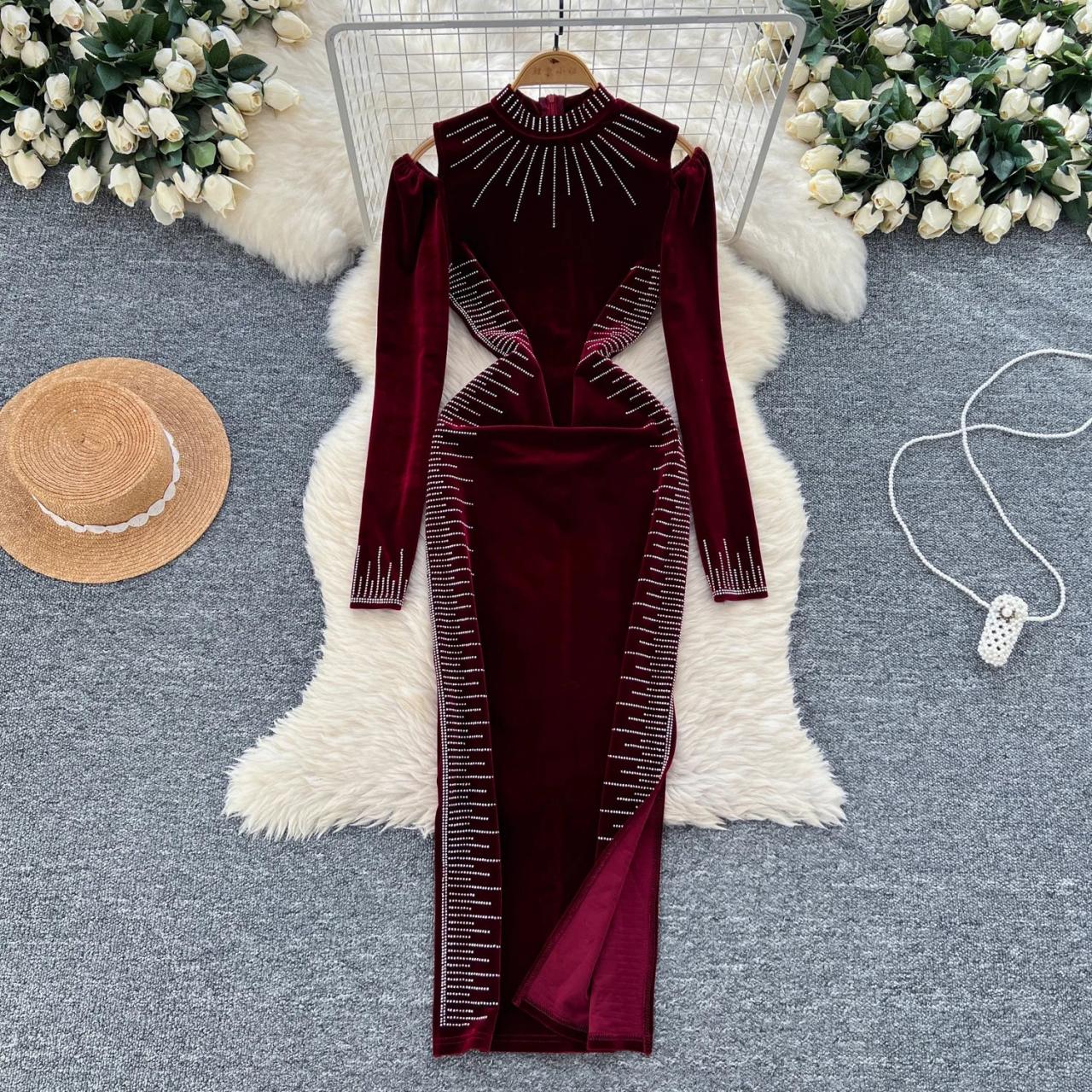 burgundy velvet maxi dress Bella and Bloom Boutique