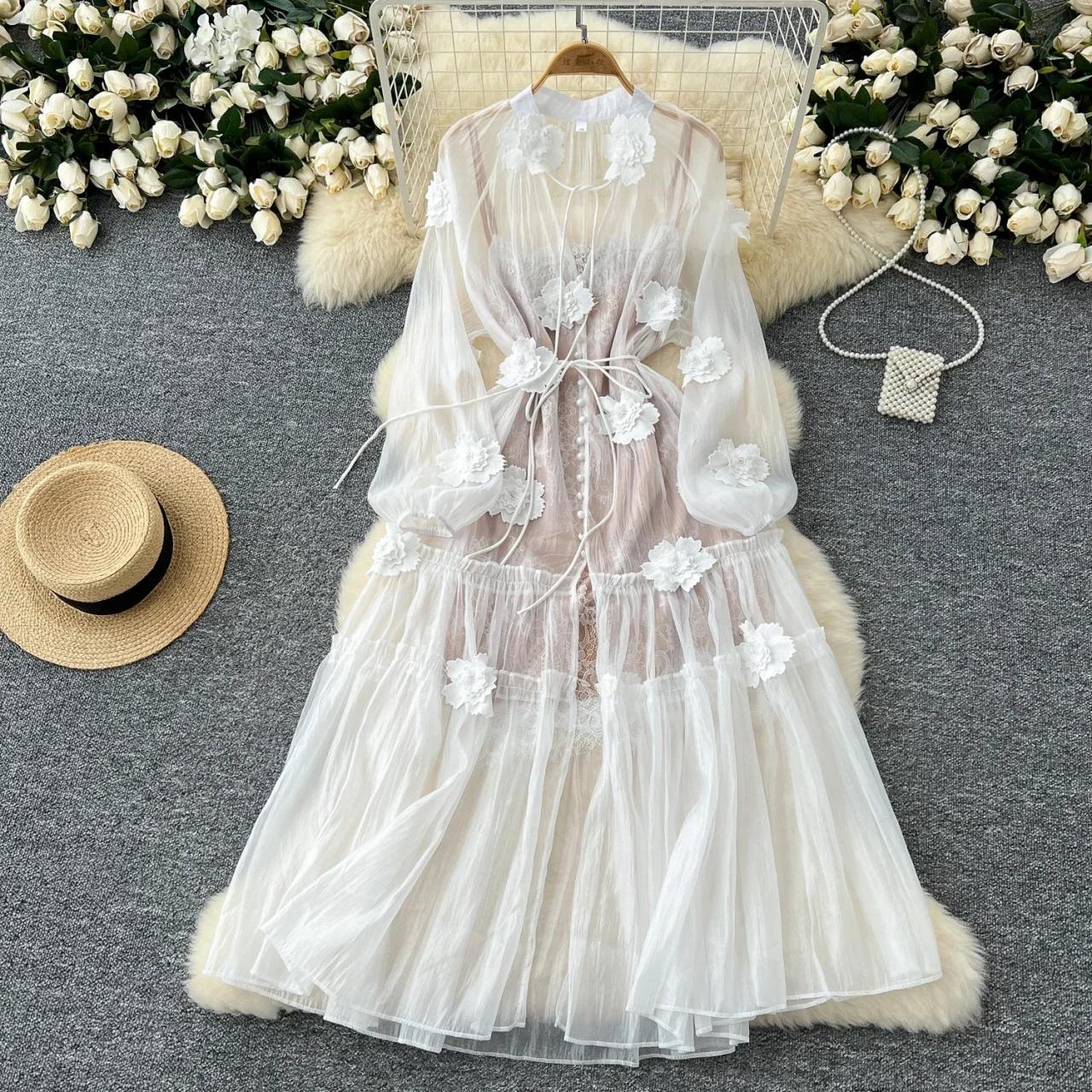 Sheer Floral Maxi Dress With Lace Accents on Luulla