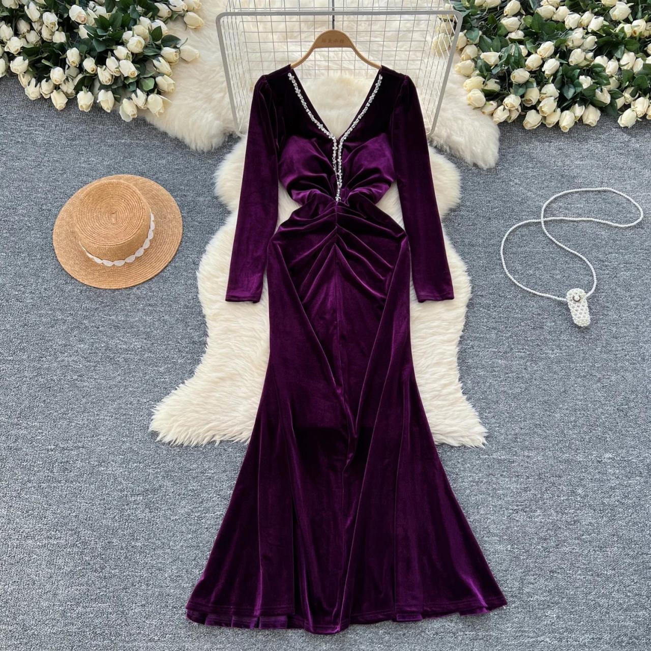 Luxurious Velvet Gown With Rhinestone Detailing