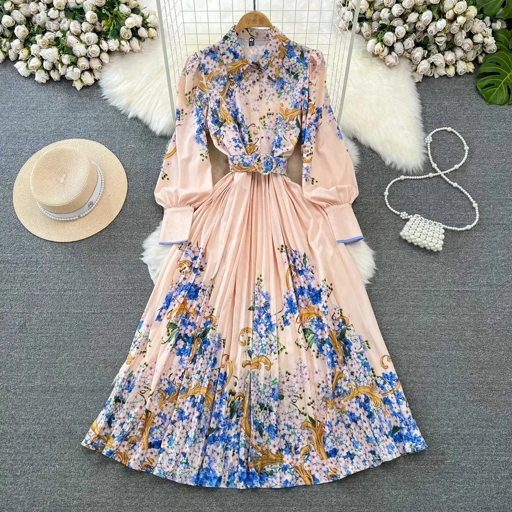 Floral Long Sleeve Maxi Dress With Belt on Luulla