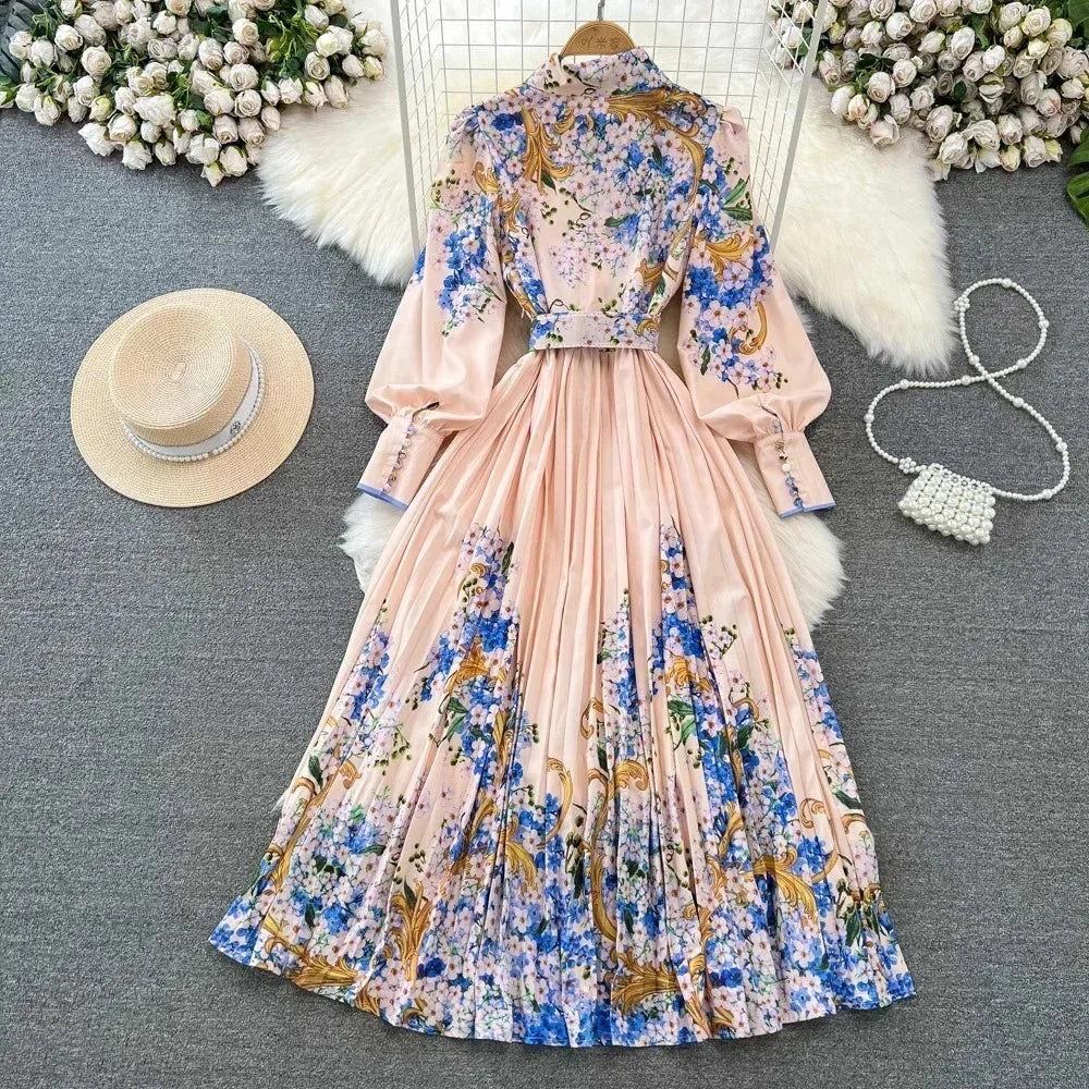 Floral Long Sleeve Maxi Dress With Belt on Luulla