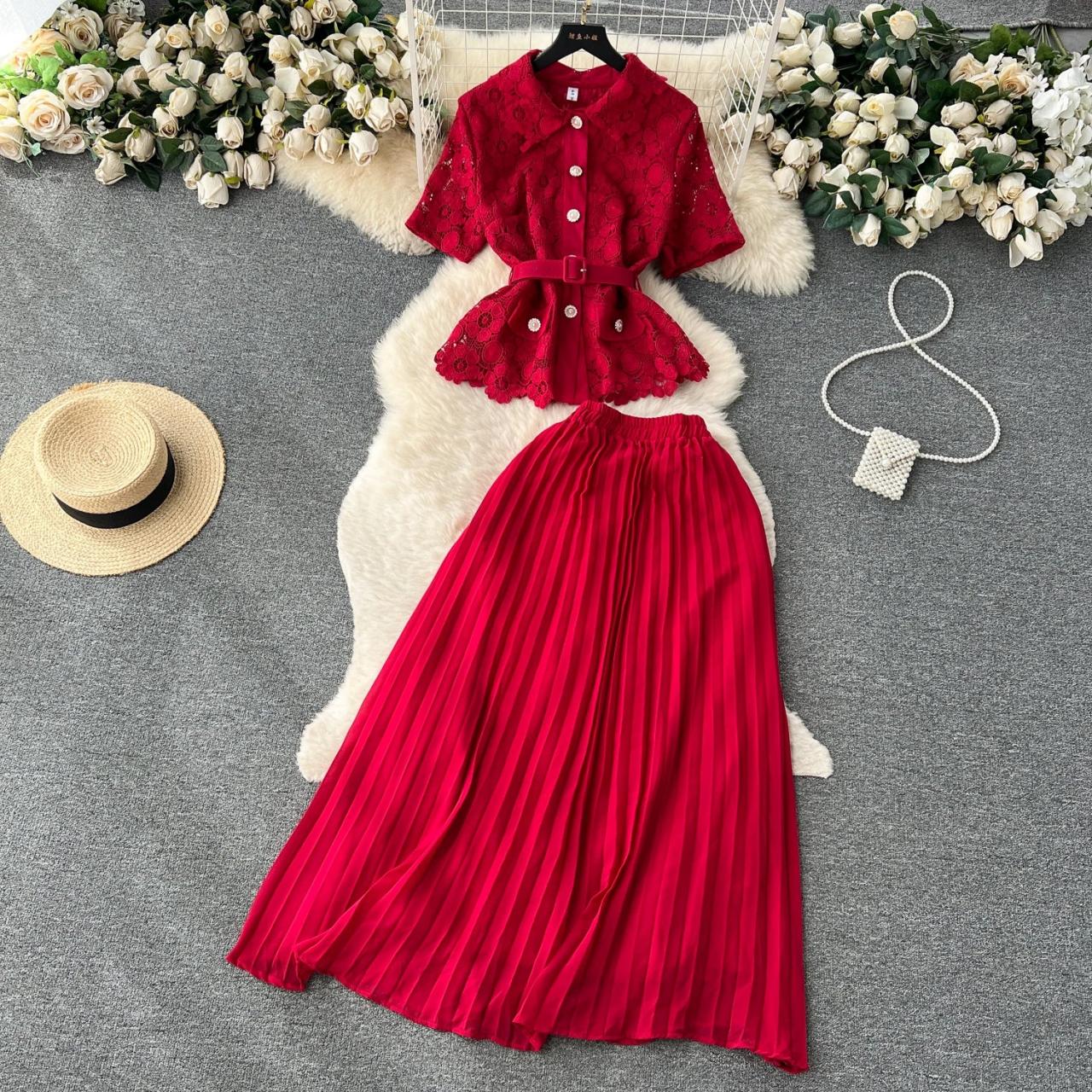 Chic Red Two-piece Set With Peplum