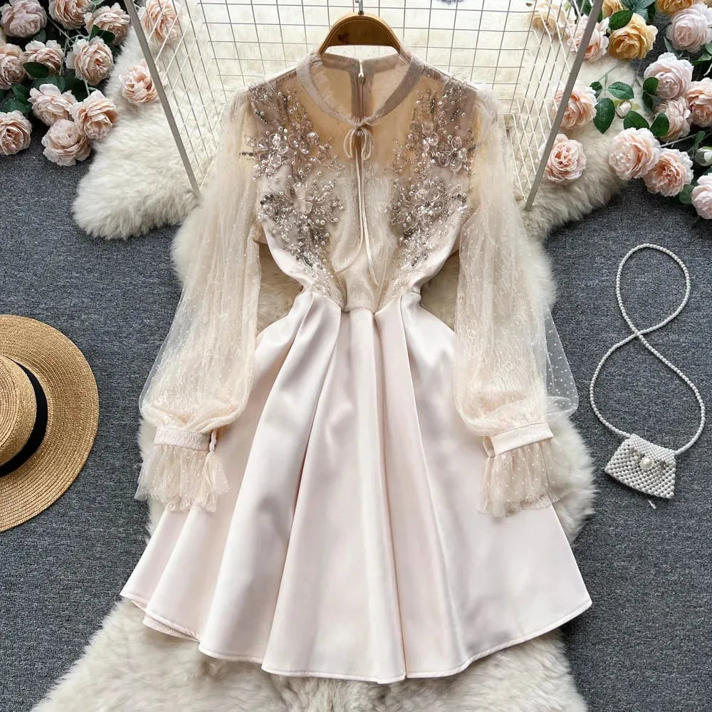 Chic Lace Embellished Party Dress With Pearls on Luulla