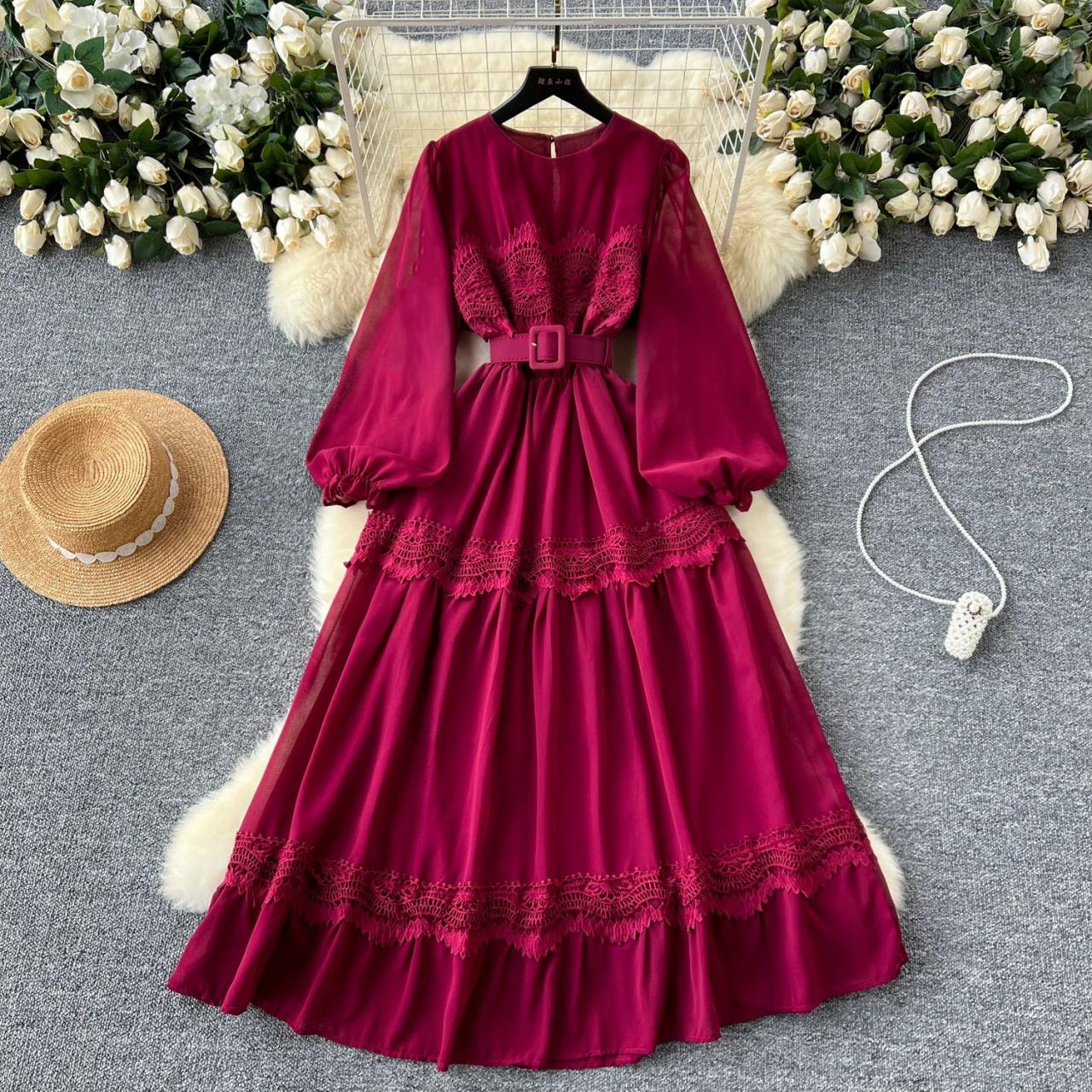 chinese dress ladies Buy Flowy Lace Chiffon V-Neck Backless Long Sleeves Burgundy Bridesmaid  Dresses PB192 – MyGirlProm.com main image 0