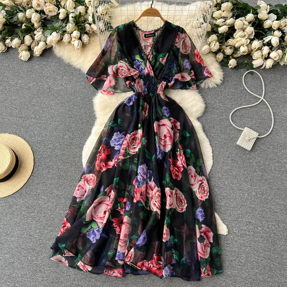 dress with flowy arms Yellow Chiffon Maxi Sleeves and Fitted Waist  Xiaolizi This LASCANA Animal Print Maxi Dress features a fit Long Sleeve Short Flowy Dress
