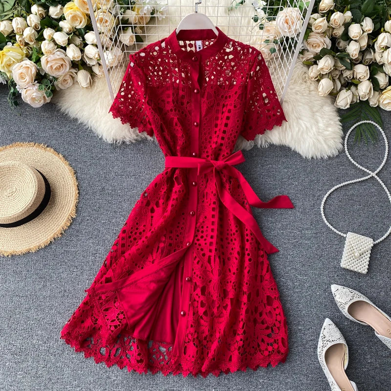open lace back dress Scarlet Red Dress Teuta Matoshi