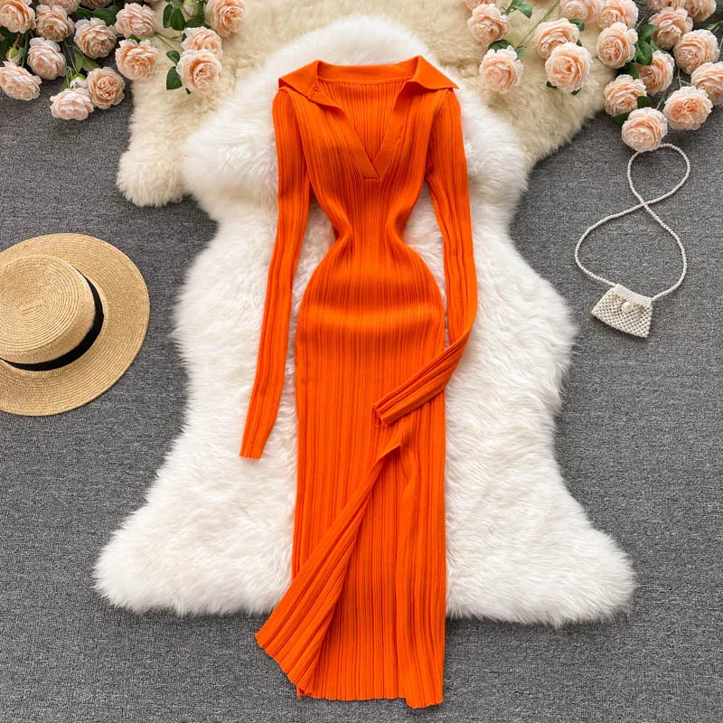 orange turtleneck sweater dress SHEIN Neon Orange Turtle Neck Sweater Dress