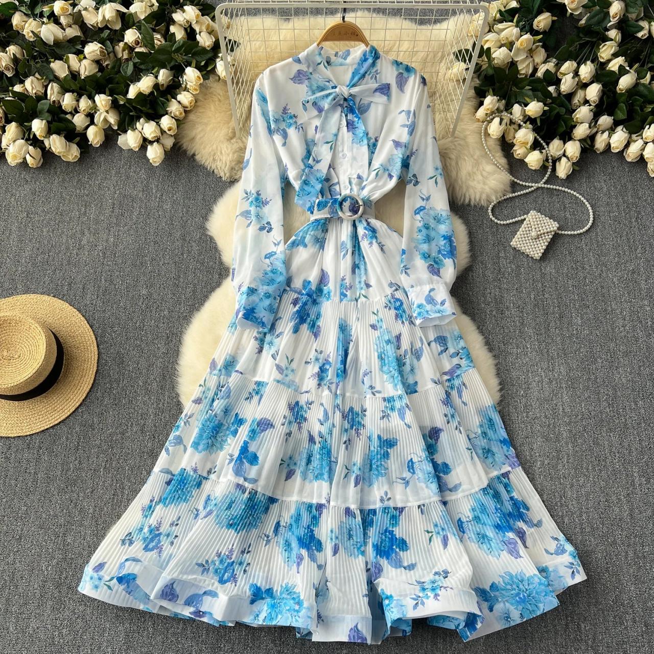 Floral Chiffon Maxi Dress With Ruffled