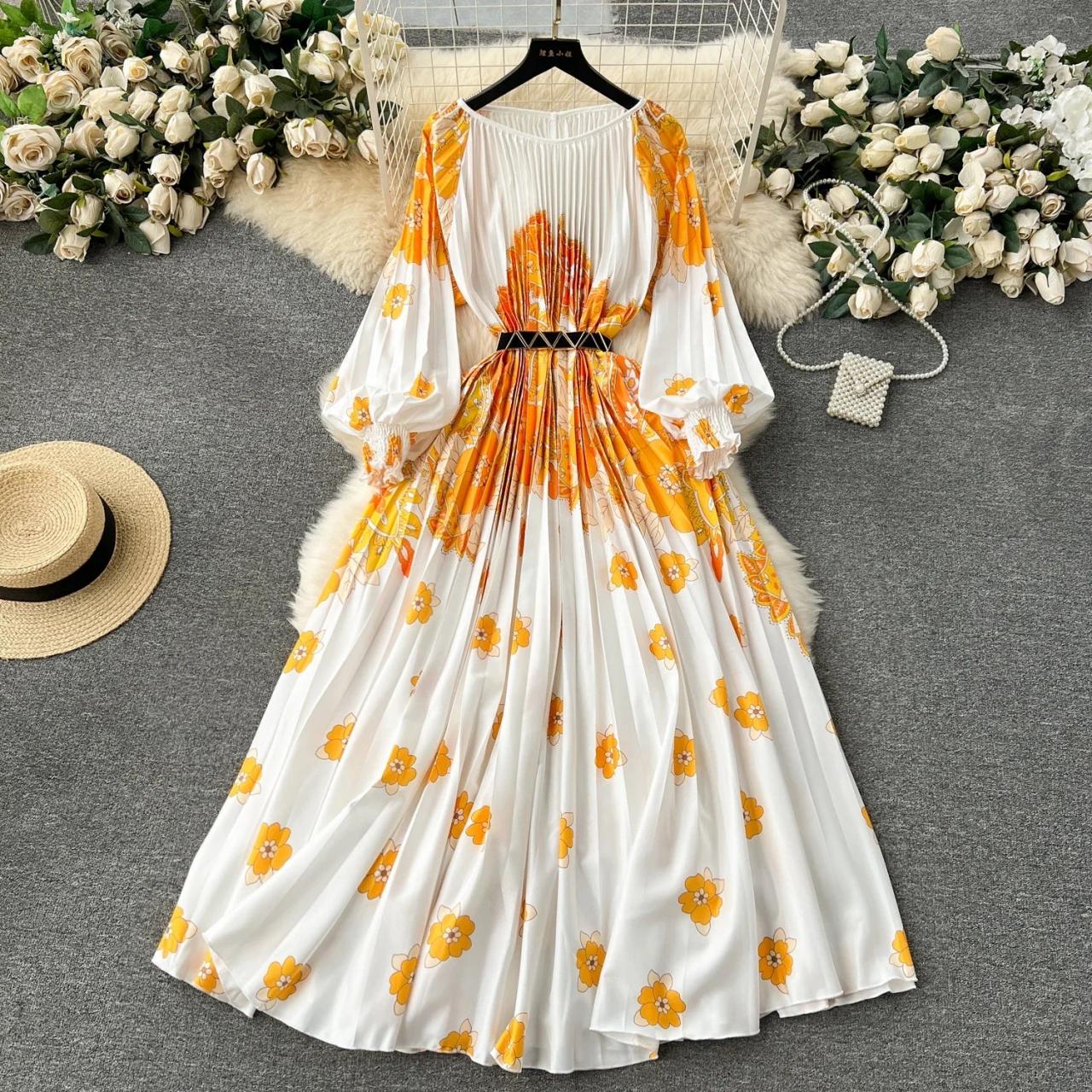Floral Maxi Dress With Long Sleeve Design