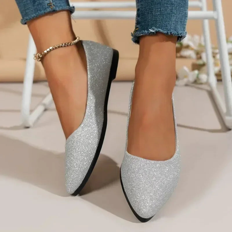 Sparkly silver flats on sale
