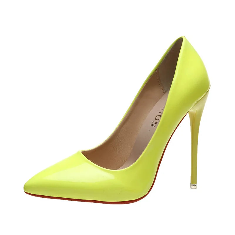 Vibrant Neon Yellow High Heel Pointed Pumps