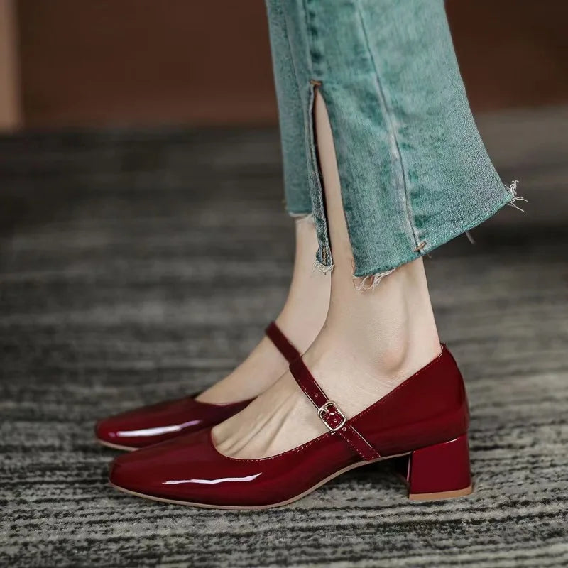 Chic Red Patent Leather Mary Jane Heels on Luulla