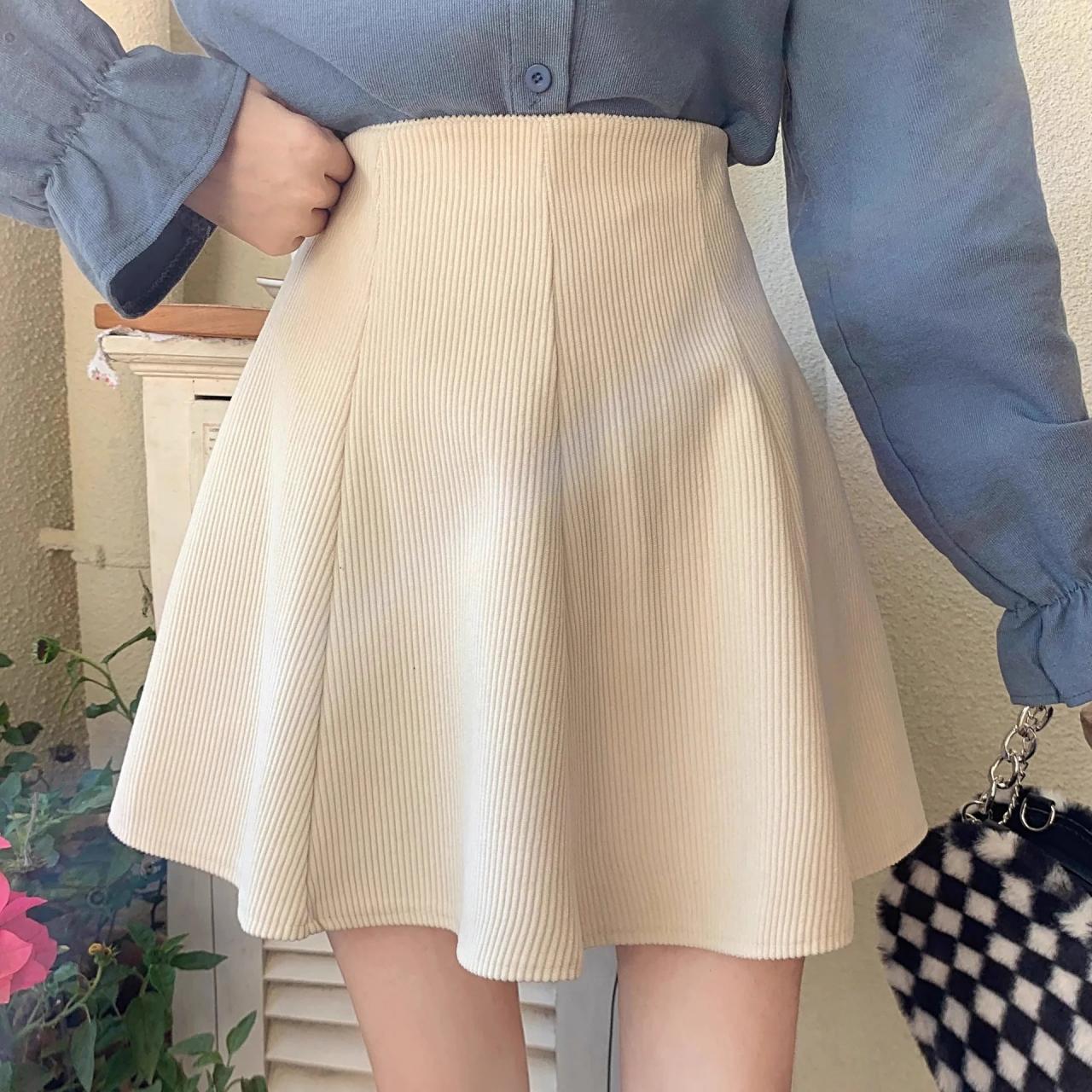 High-waist Ribbed Knit Flare Skater Skirt