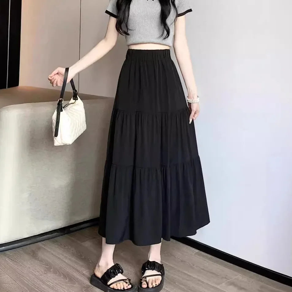 High-waist Flowy Tiered Black Maxi Skirt