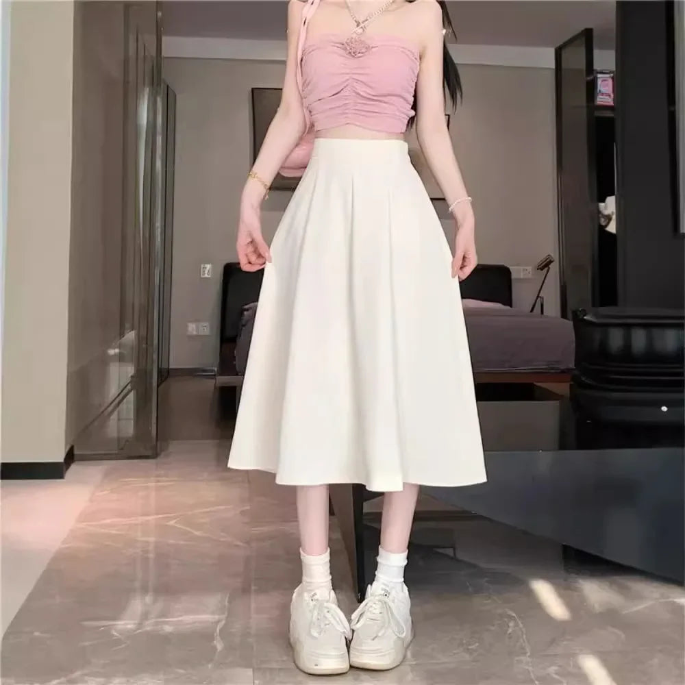 Flowy White Midi Skirt With High Waist on Luulla