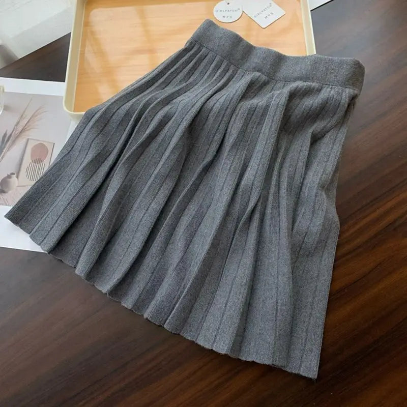 High-waist Grey Pleated Skirt For Women on Luulla