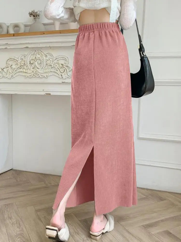 Velvet Pink Maxi Skirt With Side Slit on Luulla