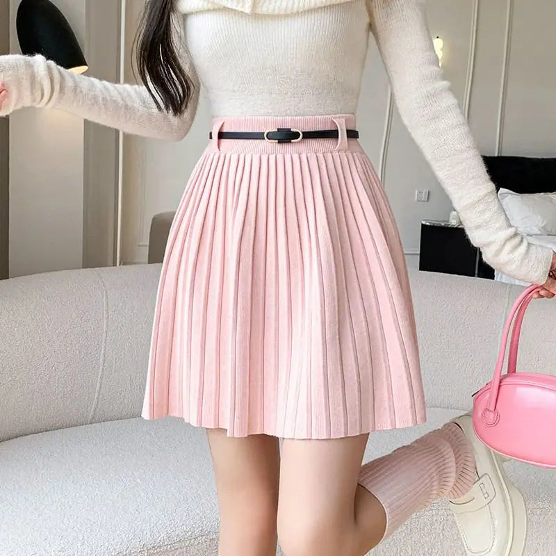 Clothes For Women 2024 Autumn Winter Sexy Y2k High Watist Slim Knitted Pleated Skirt Female Preppy Style Sweet Fairy Mini Skirts