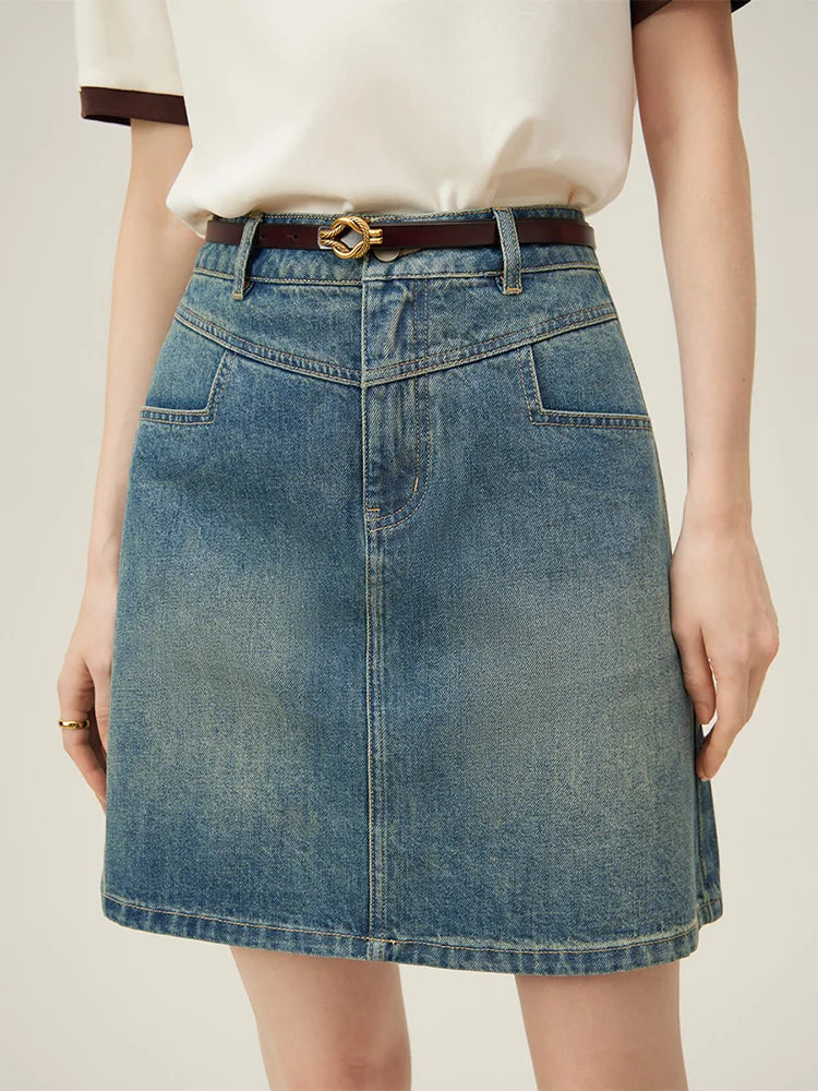 Vintage High-Waist A-Line Midi PU Leather Skirt