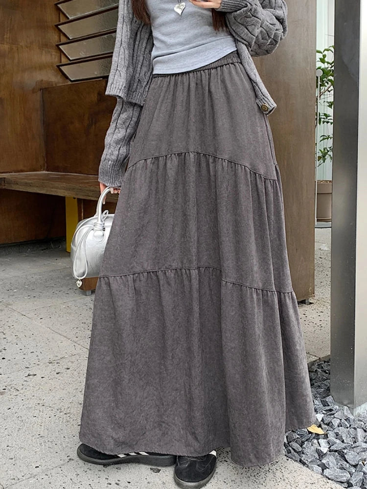 Glossy Banding Skirt (blue,brown,grey)