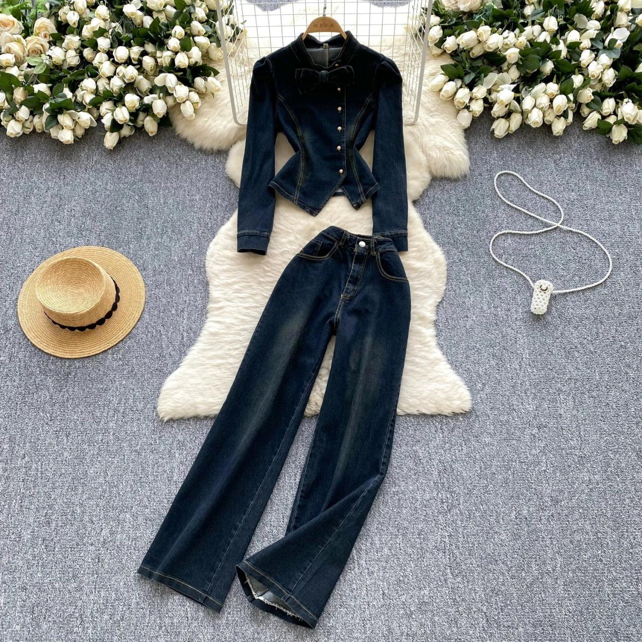 slim fit dress slacks Joseph Ribkoff Black Fitted Denim Jacket Style 243935 – DECABANA