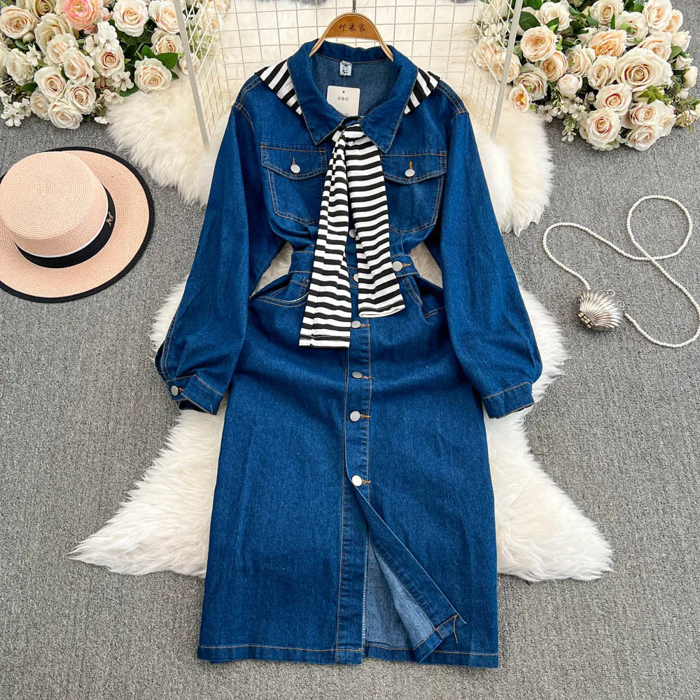 scarf with denim dress Must-Have Item: The Denim Dress  Fabulesley