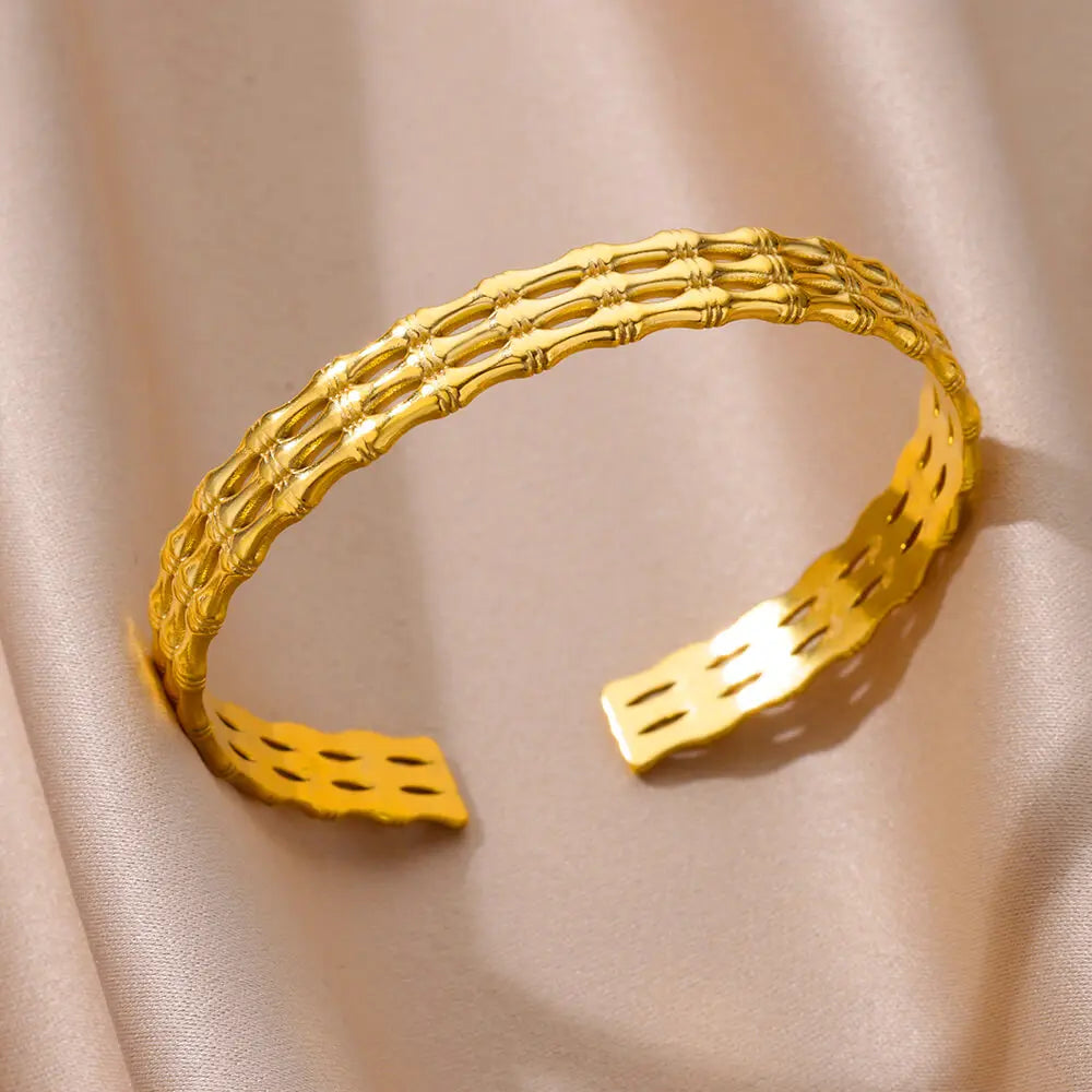 Bracciale Bangle Oro Regolabile | Gioiello Semplice Ed Elegante | Bracciale Rigido Placcato Oro | Idea Regalo