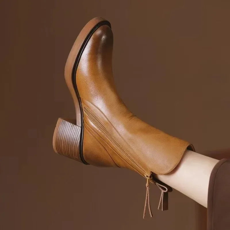 Genuine Leather Tan Ankle Boots With Zipper on Luulla