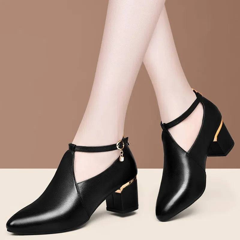 Ankle Strap Chunky Heel Black Formal Shoes
