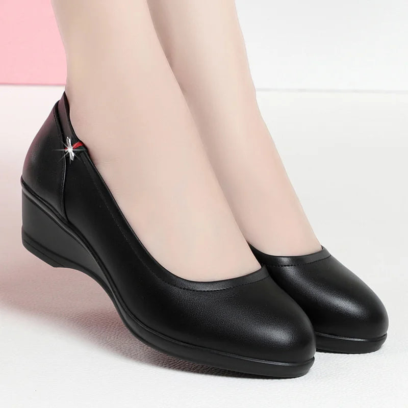 Stylish Black Wedge Heel Slip-on Womens Shoes