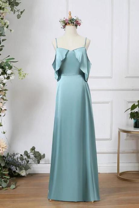 Cold Shoulder Aqua Blue Bridesmaid Dresses Long For Women 2024 Satin A Line Ruffle Satin Formal Wedding Guest Party Dresses