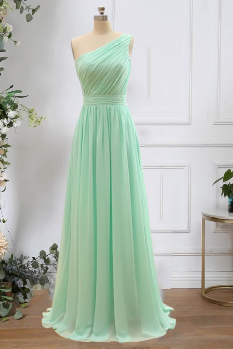 One Shoulder Bridesmaid Dresses Long For Women 2025 Pleated A Line Chiffon Maid Of Honor Dresses Mint Green Wedding Guest Dresses