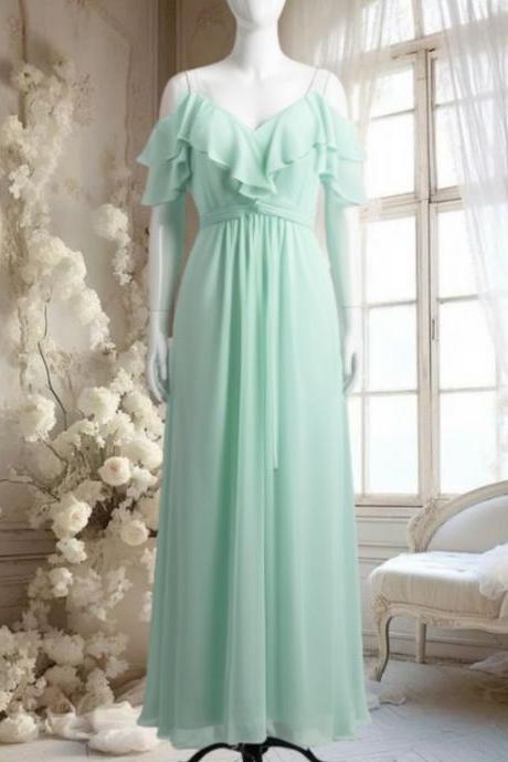 Cold Shoulder Mint Green Bridesmaid Dresses Long For Women 2025 With Slit A Line Ruffle Formal Wedding Guest Dresses
