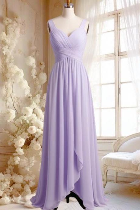 Lilac Chiffon Bridesmaid Dresses Spaghetti Straps Pleated Empire Waist Maid Of Honor Dresses A Line Sweetheart Neckline Wedding Guest Party