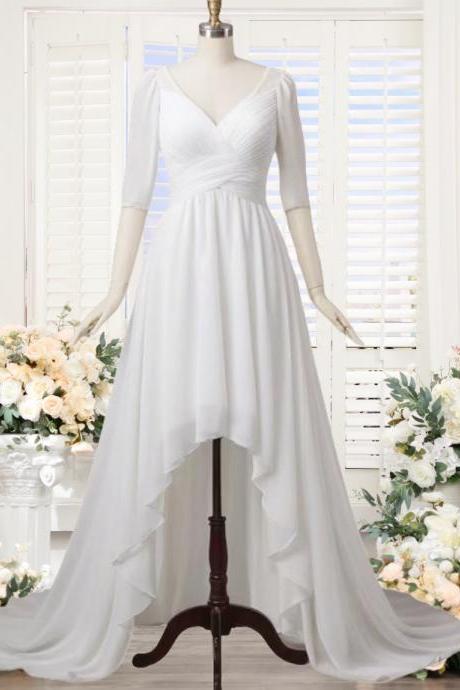 High-Low Lace V-Neck Tiered Prom Dress