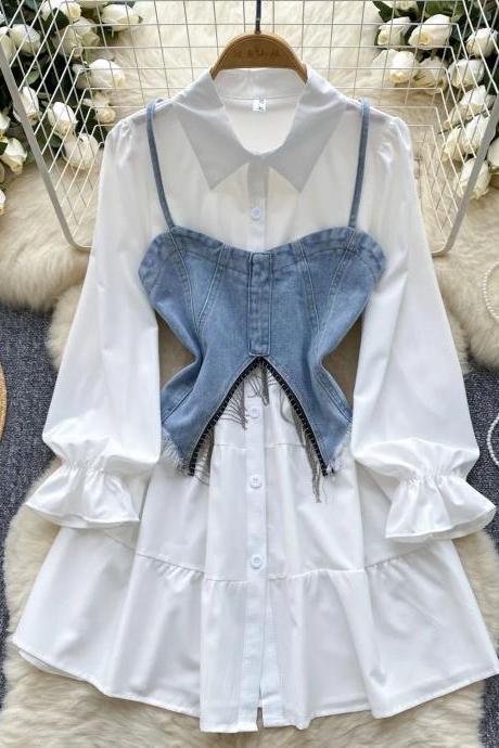 knee length dresses for ladies Charcoal Washed Denim Lace Up Bodice Mini Dress main image 1