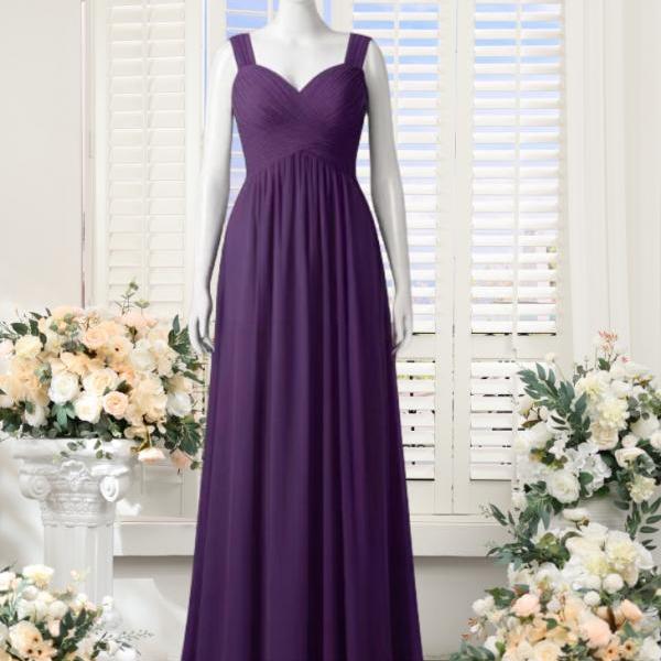 Spaghetti Strap Chiffon Dresses with Shoulder Ruffles Grape