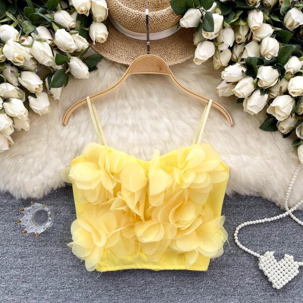 Yellow Floral 3d Petal Crop Top Blouse on Luulla