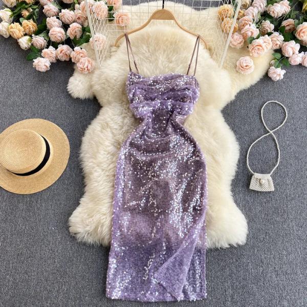16053 Lavender Rose Sequined Strap Dress
