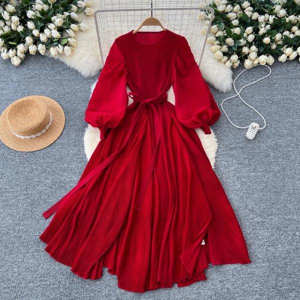 long sleeve red maxi dress Norina Deep Red Satin Maxi Dress With Long Sleeves