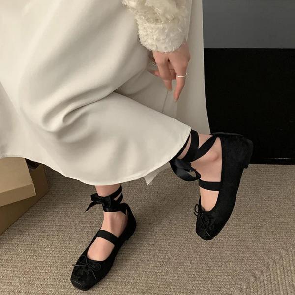 ballet flat all black suede calfskin