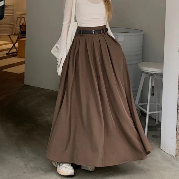 Brown High waist  Printed maxi skirt  81011