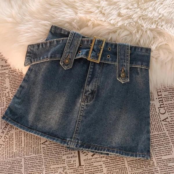 Womens High-waisted Denim Skirt With Belt on Luulla