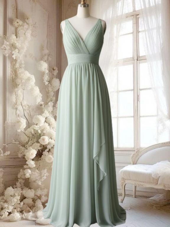 Sage Green Pleated Chiffon Bridesmaid Dresses Long For Women 2025 — free download