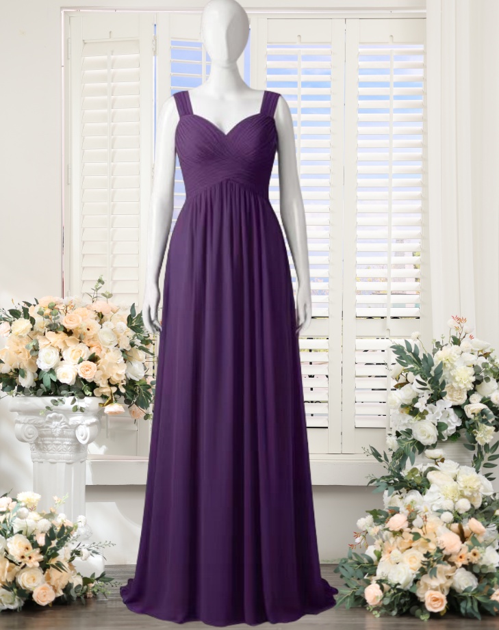 elegant purple bridesmaid dresses A-line Spaghetti Straps Purple Tulle Long Custom Bridesmaid Dresses , –  MarryLover main image 0