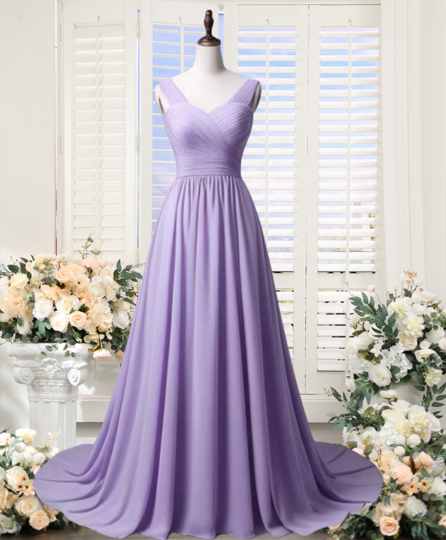 Dusty Purple Chiffon Bridesmaid Dresses Long For Women 2025 Empire ...