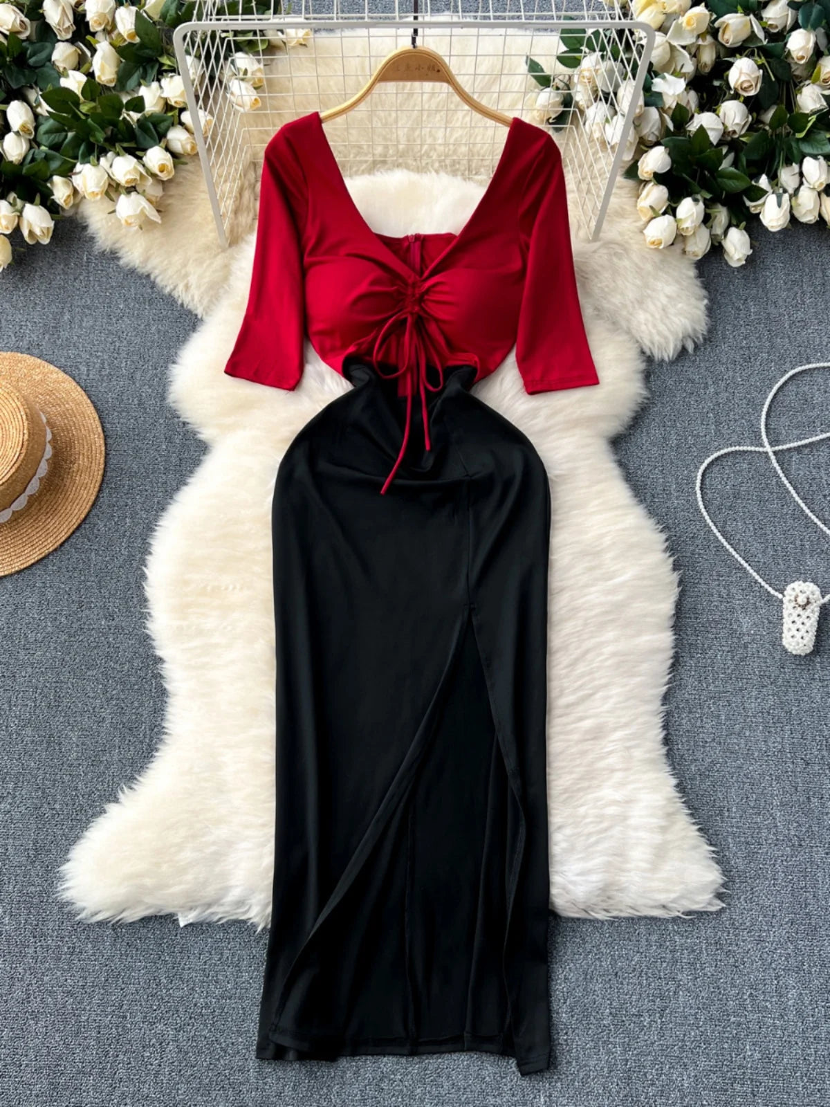 Elegant Two Toned Long Sleeve Dress Outfit On Luulla