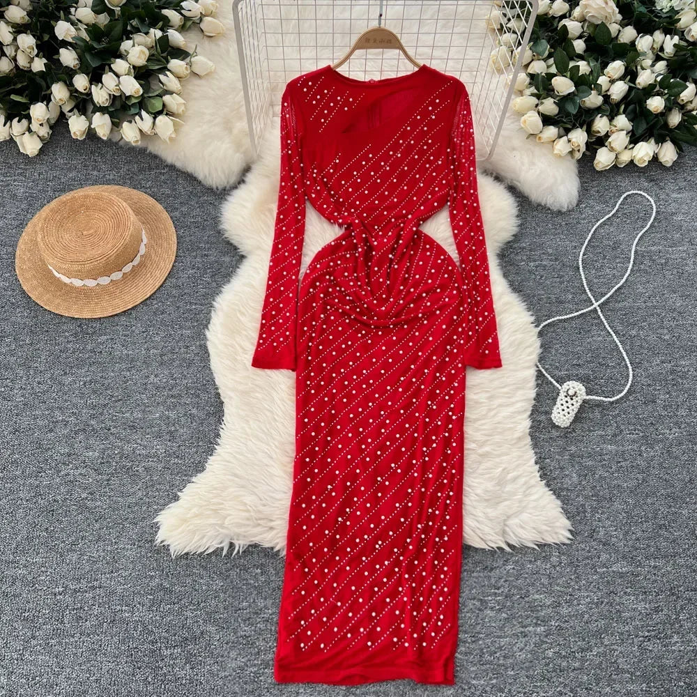 LONG SLEEVE TWISTED MAXI DRESS IN RED main image 0