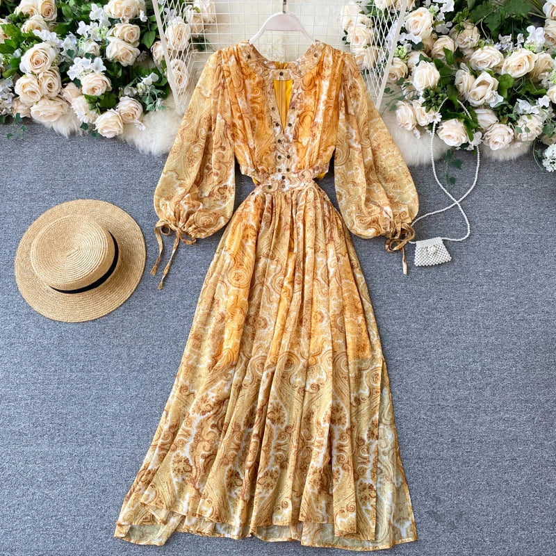 Vintage Floral Long-sleeve Maxi Dress With on Luulla